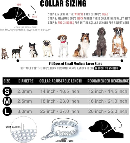 Silver Dog Choker Collar, 2 Rows Stainless Steel Dog Chain Cuban Link Metal - Image 4