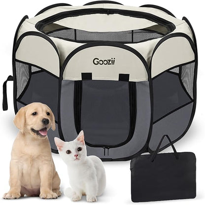 Pet Cat Playpen for Indoor Cats Enclosed, Puppy Dog Play Pen for Outdoor Travel by Goozii