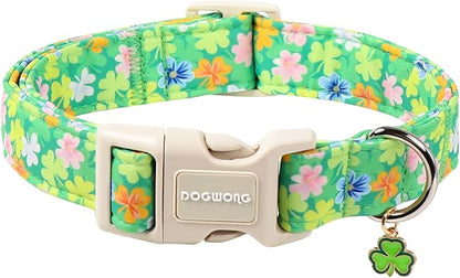 DOGWONG St. Patrick Dog Collar, Comfortable Adjustable Green Clover Pattern Dog by DOGWONG