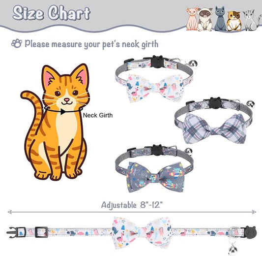 Breakaway Cat Collar with Removable Bow Tie and Bell, Cute Multi-Style Patterns - Image 2