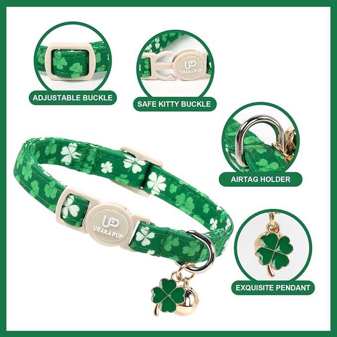 Cat Collar, Spring Green Shamrock Cat Collar - Image 3