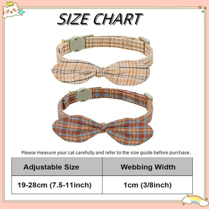 Cotton Bowtie Cat Collar with Bell 2 Pack Plaid Breakaway Kitten Collars with - Image 7