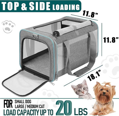Pet Carrier for Large Cats 20 lbs+ / Soft Sided Small Dog Travel Carriers Top - Image 2
