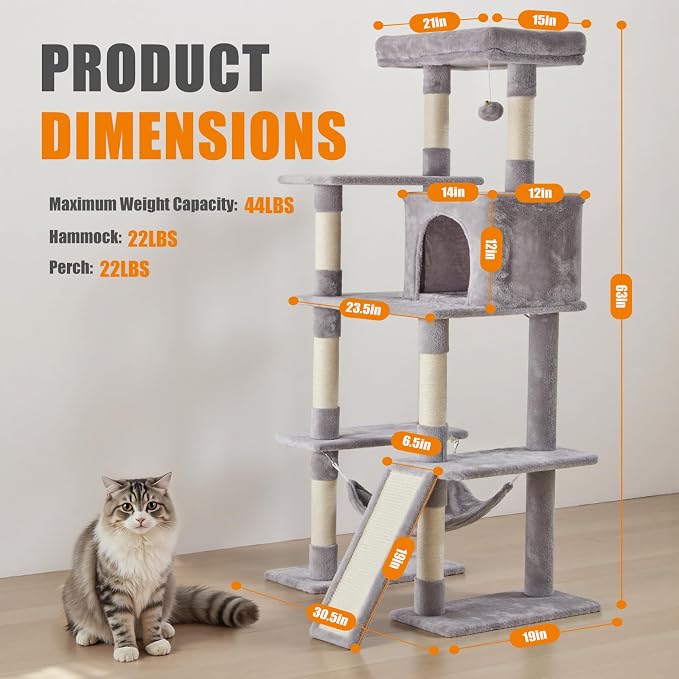 Sweetcrispy 63 inch Cat Tree Tower, Large Multi Level Cat Climbing Tower - Image 5