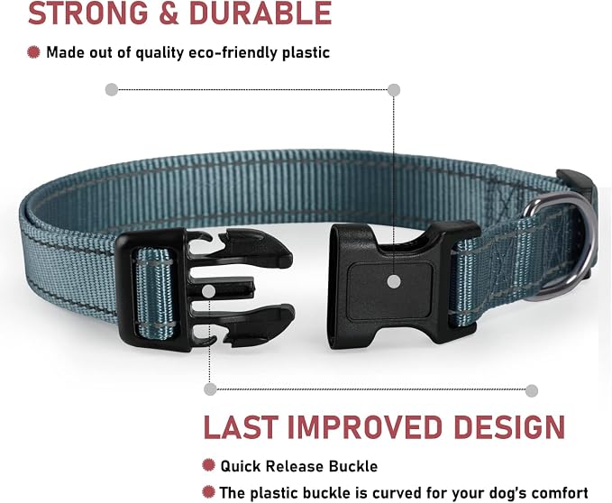 Reflective Dog Collar with Buckle Adjustable Safety Nylon Collars - Image 2