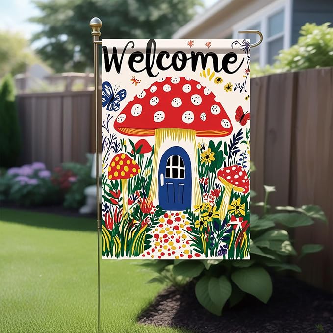Mushroom House Garden Flag 12x18 Inch Welcome Yard Banner Whimsical Fairy Tale - Image 3
