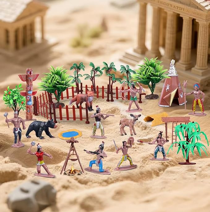 31Pcs Native American Village Playset, Totem Pole, Tribal Cultural History - Image 2