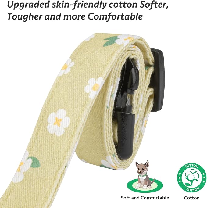 Cotton Handmade Dog Collar Cute and Distinctive Patterns Green Flower - Image 4