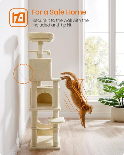 Feandrea Cat Tree, 59.5-Inch Tall Cat Tower, Plush Multi-Level Condo - Image 8