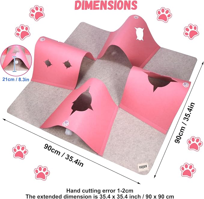 Interactive Cat Tunnel Mat for Indoor Cats, 4-Way Felt Cat Cave - Image 2