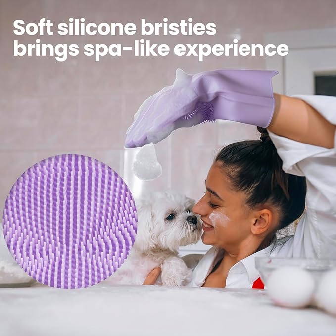 DELOMO Pet Grooming Gloves 1 Pair: Soft and Gentle Silicone Dog Washing Gloves - Image 4
