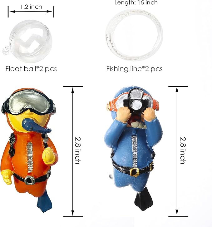 2-Pack Floating Fish Tank Decorations Little Diver Aquarium Decoration Aquarium - Image 3