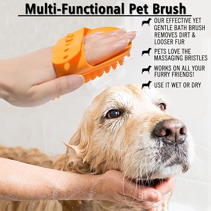 Dog Grooming Brush, Pet Shampoo Bath Brush Shedding Soothing Massage Rubber Comb - Image 4
