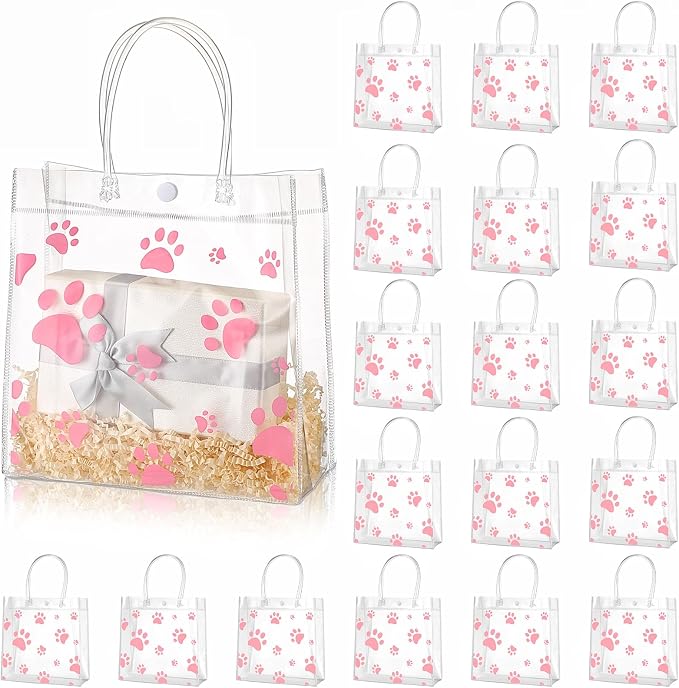 Teling 20 Packs Dog Paw Clear PVC Gift Bags by Teling