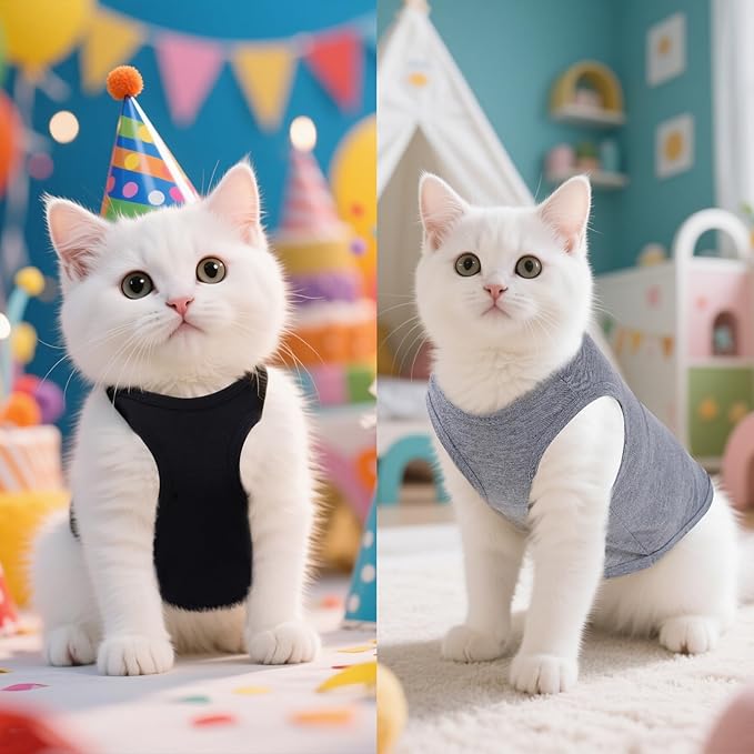 4 Pcs Cat Shirts Solid Color Dog Clothes Summer Sleeveless Pet T Shirts - Image 7
