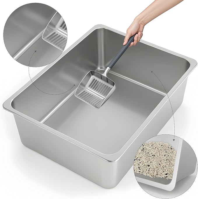 Kirecoo Stainless Steel Cat Litter Box, Large Metal High Sided Cat Pan Box - Image 3