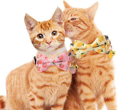 2 Pack Cotton Cat Collar with Bow Tie and Bell - Image 6