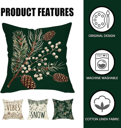 Fahrendom Winter Vibes Green Decorative Throw Pillow Covers 18 x 18 Set of 4 - Image 4