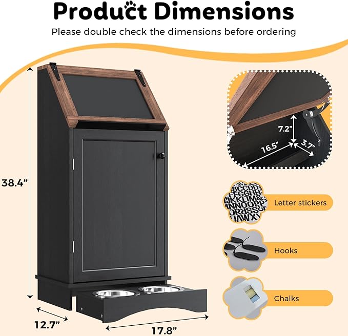 Dog Food Feeding Station with Storage, Pet Food Storage Cabinet with Bowls and - Image 2