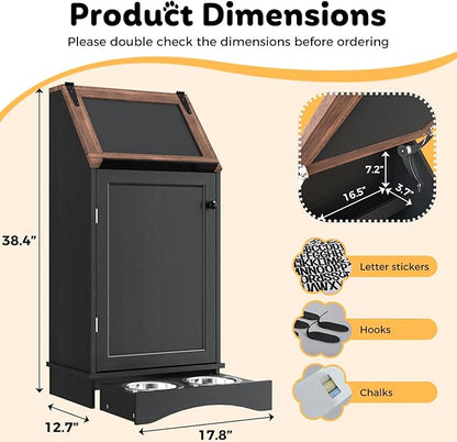 Dog Food Feeding Station with Storage, Pet Food Storage Cabinet with Bowls and - Image 2