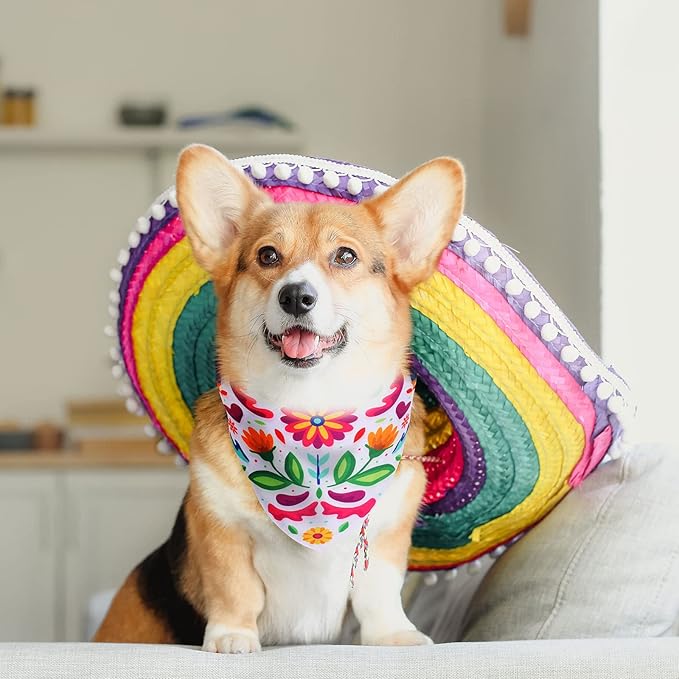 Whaline Mexican Dog Bandana Floral Dog Bandana Cinco De Mayo Fiesta Pet Scarf - Image 7