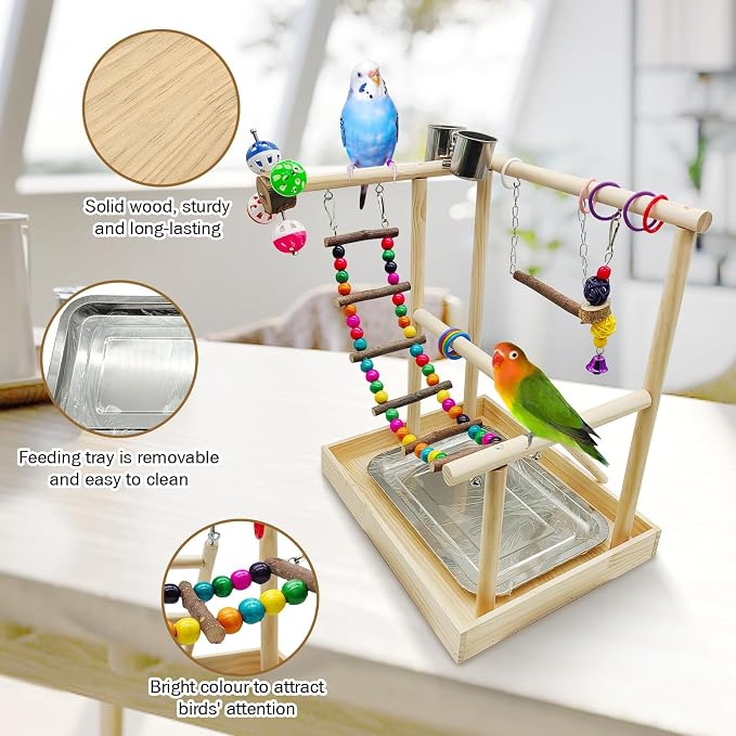 PINVNBY Bird Playground Parrot Playstand Play Gym Cockatiel Wood Bird Toys - Image 5