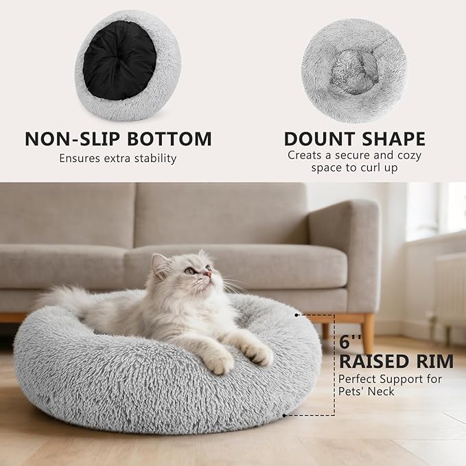 MIXJOY Calming Cat Beds for Indoor Cats, Fluffy Small Cat Cuddler Bed, - Image 2