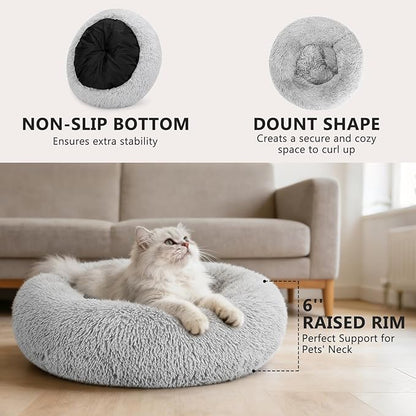 MIXJOY Calming Cat Beds for Indoor Cats, Fluffy Small Cat Cuddler Bed, - Image 2