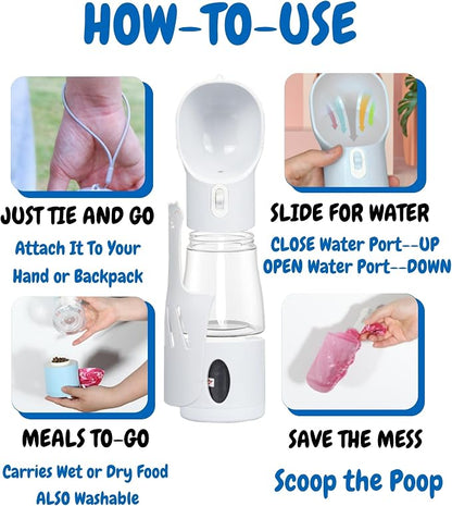 All-in-One Portable Dog Water Bottle, Food Dispenser, Poop Bag Dispenser - Image 4