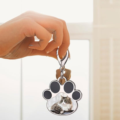 Custom Pet Photo Keychain Personalized Photo Pawprint Dog Tag Keychain Engraved - Image 3