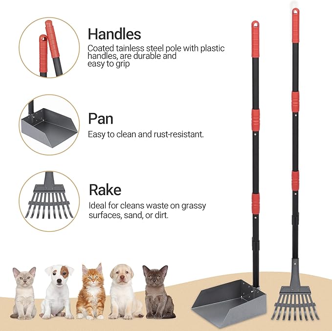 Heeyoo Dog Pooper Scooper, Dog Poop Tray and Rake Set, Pet Waste Removal Scoop - Image 2