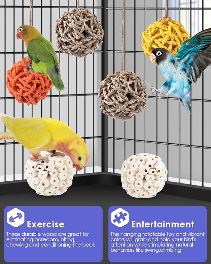 Bissap 6PCS Small Parrot Chew Toys, Sola Balls Conure Chewing Foraging Toys - Image 3