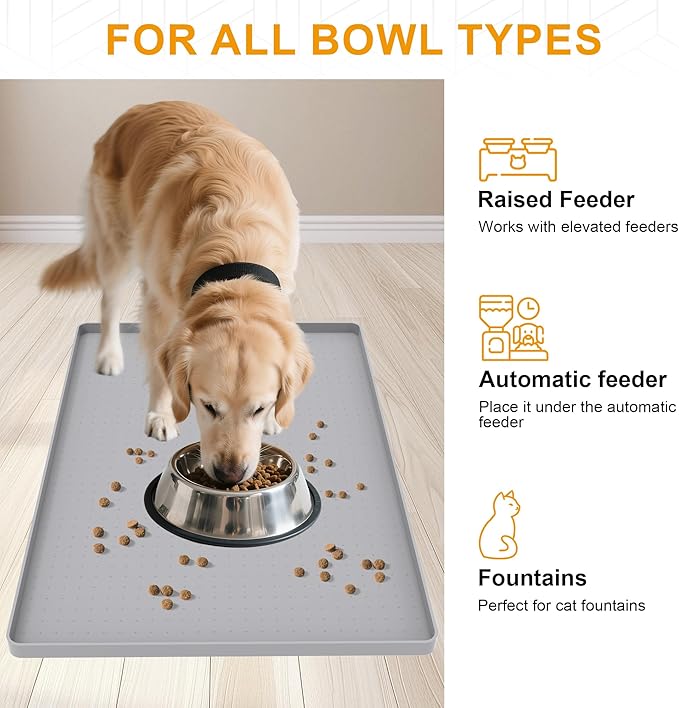 Mofason Pet Food Mat Waterproof Dog Mat 24”x16” Large – 0.5” inch Raised Edge - Image 6