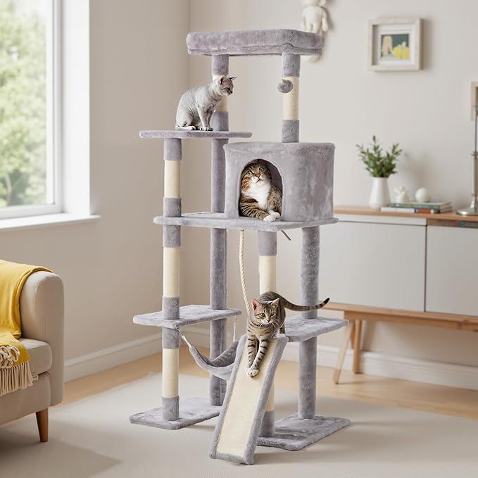 DUMOS Large 63in Cat Tree Tower, Natural Sisal Scratching Posts, Extended - Image 7