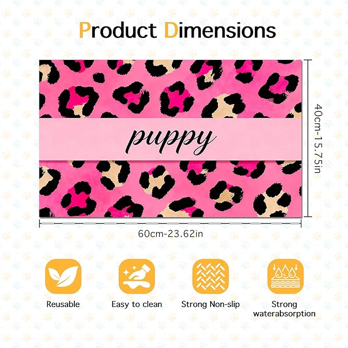 Puppy Feeding Mat 24x16 inch Hot Pink Leopard Print Pet Bowl Placemat Non Slip - Image 6