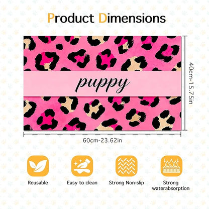 Puppy Feeding Mat 24x16 inch Hot Pink Leopard Print Pet Bowl Placemat Non Slip - Image 6
