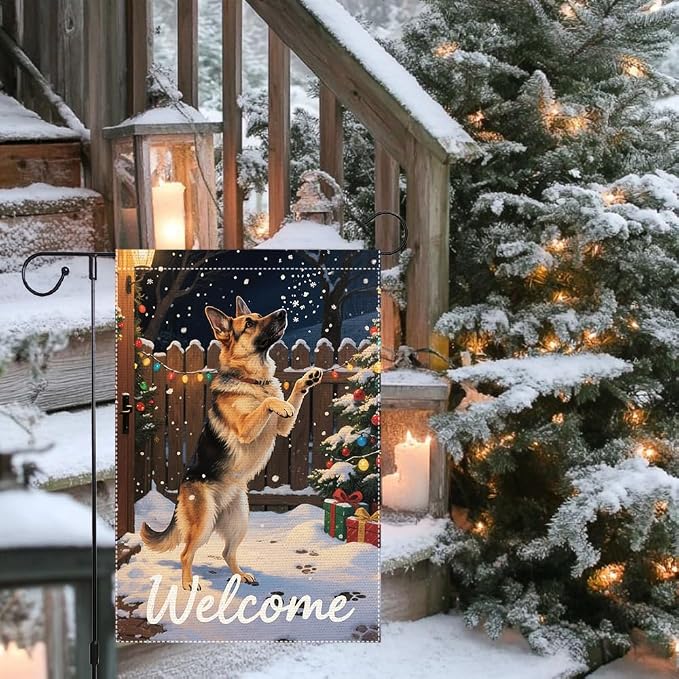 German Shepherd Welcome Garden Flag 12x18 Inch Double Sided Winter Christmas - Image 9