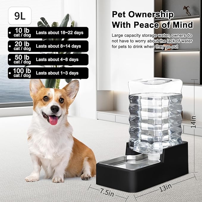 RIZZARI Stainless Steel Pet Water Feeder: 9L Large Gravity Leak-Proof Auto - Image 2