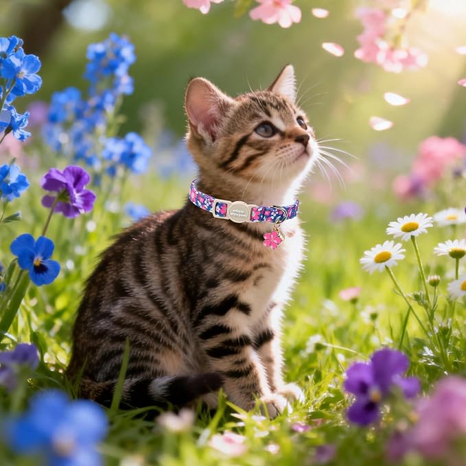 Unique Style Paws Blue Flower Cat Collar, Flower Cat Collars, Adjustable Spring - Image 5