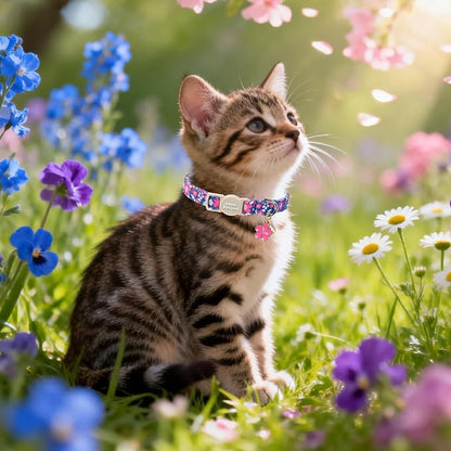 Unique Style Paws Blue Flower Cat Collar, Flower Cat Collars, Adjustable Spring - Image 5