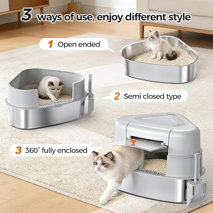 XL Stainless Steel Corner Cat Litter Box - Image 8