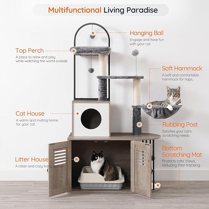 HOOBRO Cat Tree with Litter Box Enclosure, Arched All-in-One 31.5" Cat Tower - Image 6