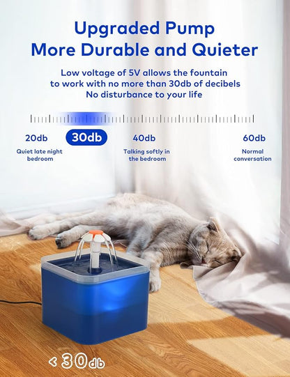 Cat Water Fountain Blue Flower: Cat Fountain Cute - 67oz/2L Small Pet Water - Image 4