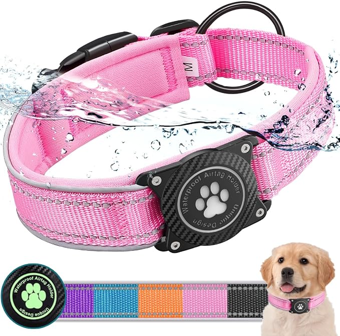 Airtag Dog Collar with Waterproof Air Tag Holder, Luminous Reflective, Soft by OKVSKO