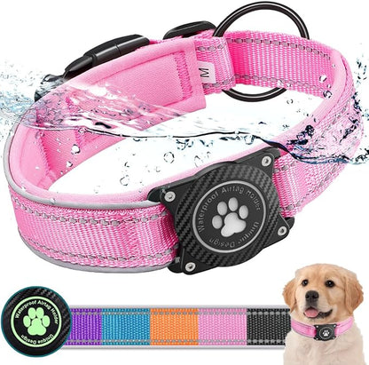 Airtag Dog Collar with Waterproof Air Tag Holder, Luminous Reflective, Soft by OKVSKO