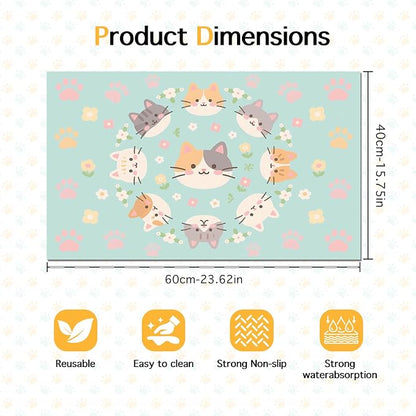 Cat Feeding Mat 24x16 inch Kitten Print Pet Bowl Placemat Non Slip Floor Mat - Image 6
