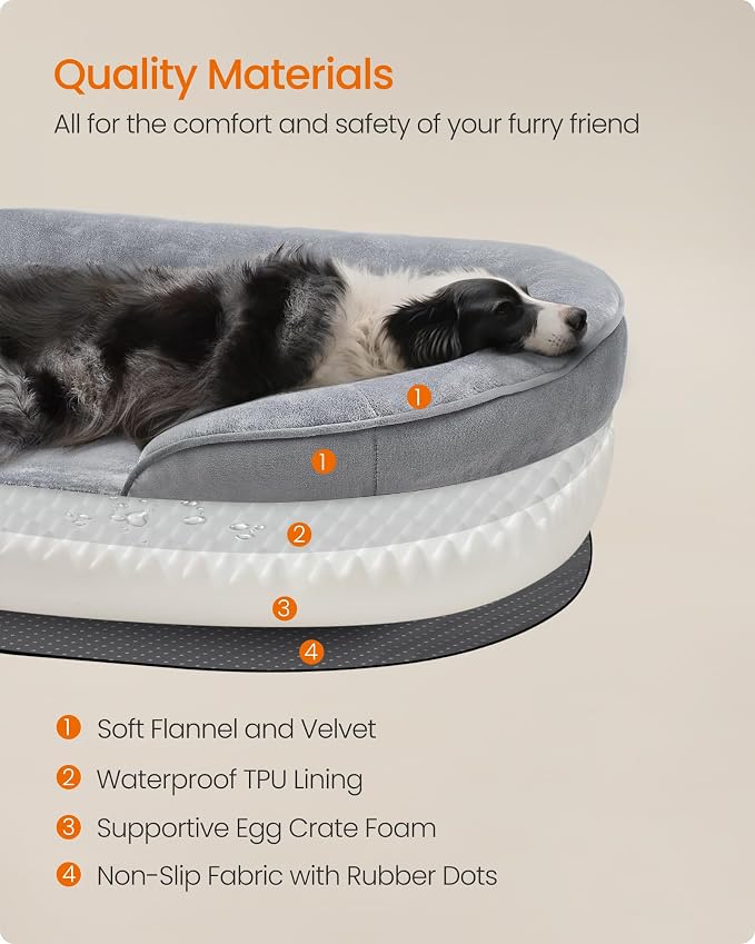Feandrea Dog Bed, Large Orthopaedic Dog Sofa Bed, Egg Crate Foam, Waterproof - Image 5