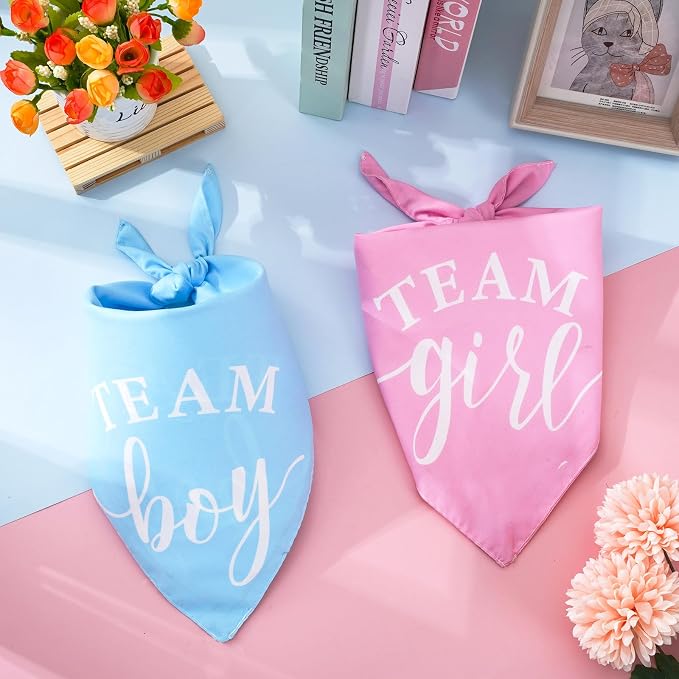 Whaline 2 Pack Gender Reveal Dog Bandana Team Boy Team Girl Triangle Pet Scarf - Image 4