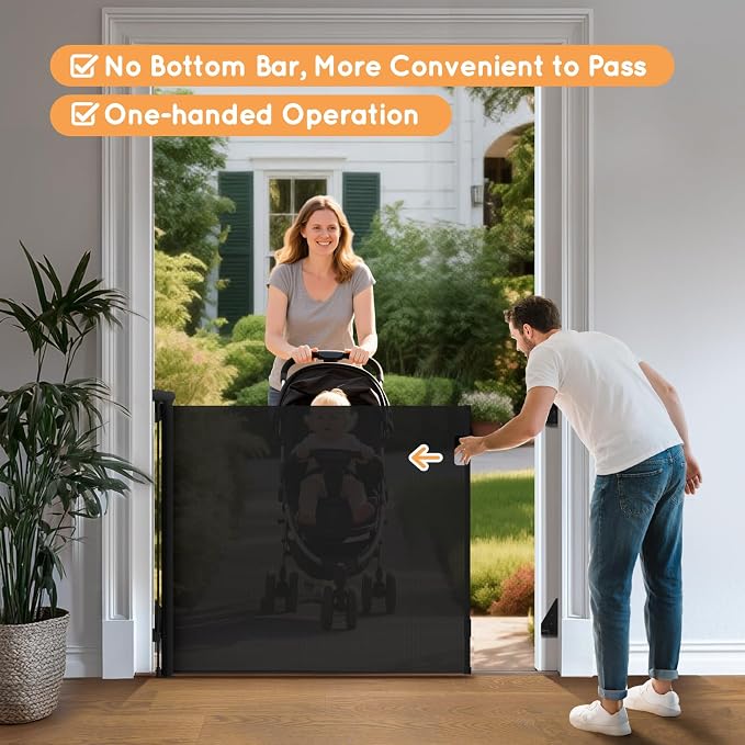 Retractable Baby Gate for Stairs, Automatic Tension, One-Hand Operation - Image 7