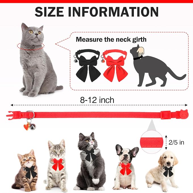 Cat Collar Breakaway with Bells, Soft Pure Cotton Bowtie Collar - Image 7